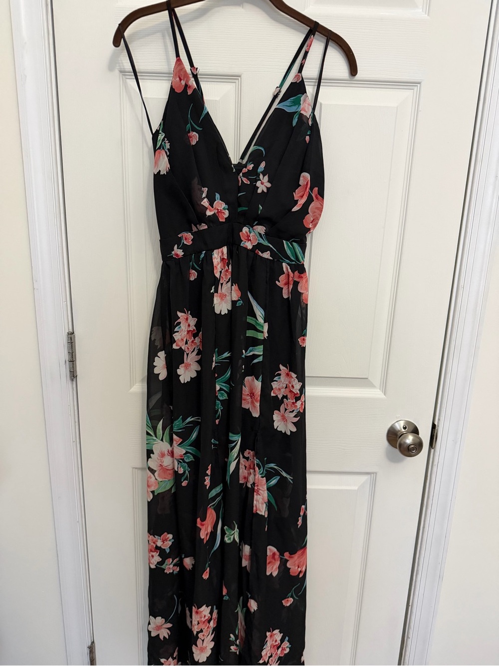 NWT Black Floral Maxi Dress with Pink & Green Accents
